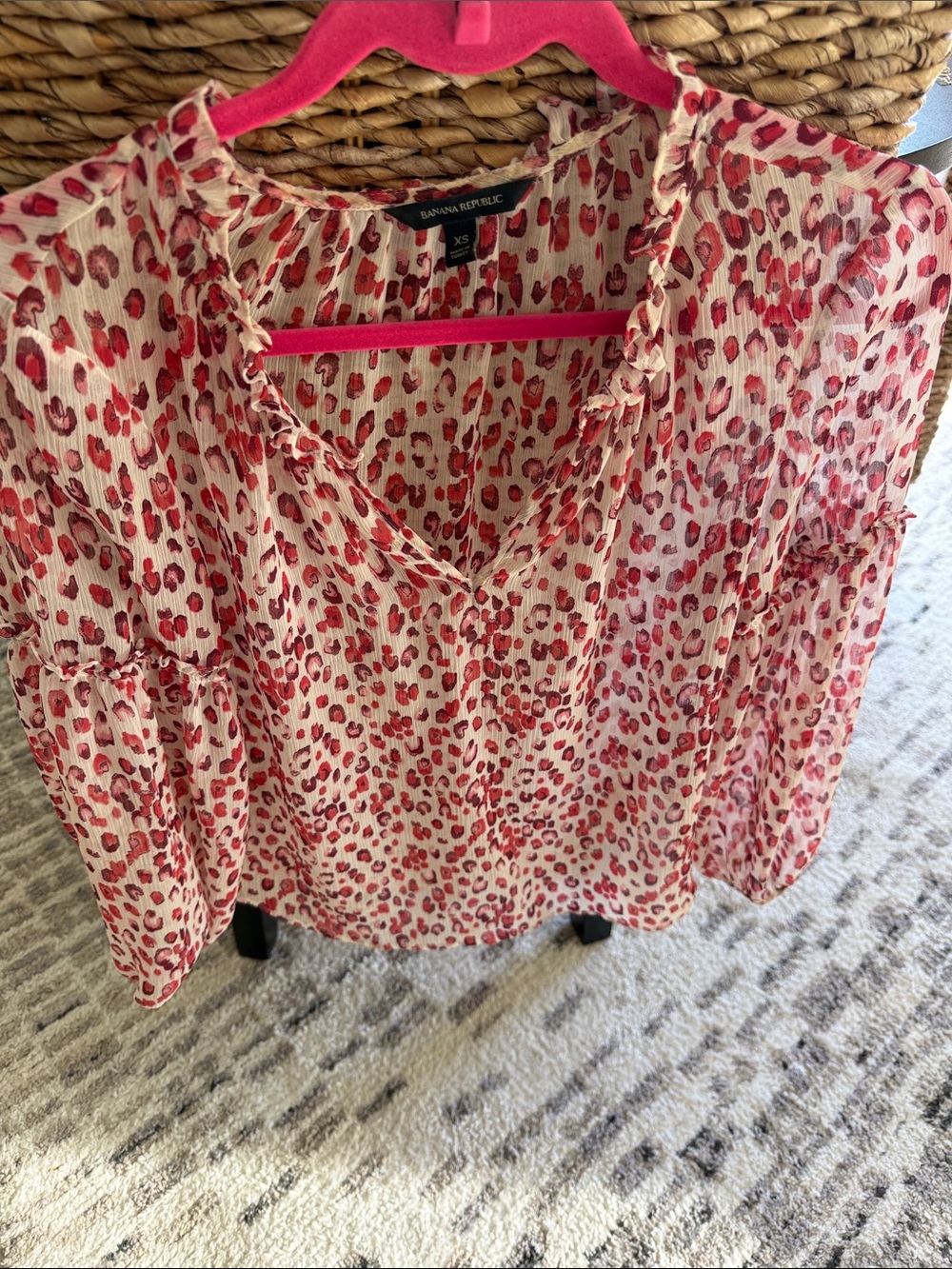 Banana Republic Cream Blouse with Pink Leopard Print